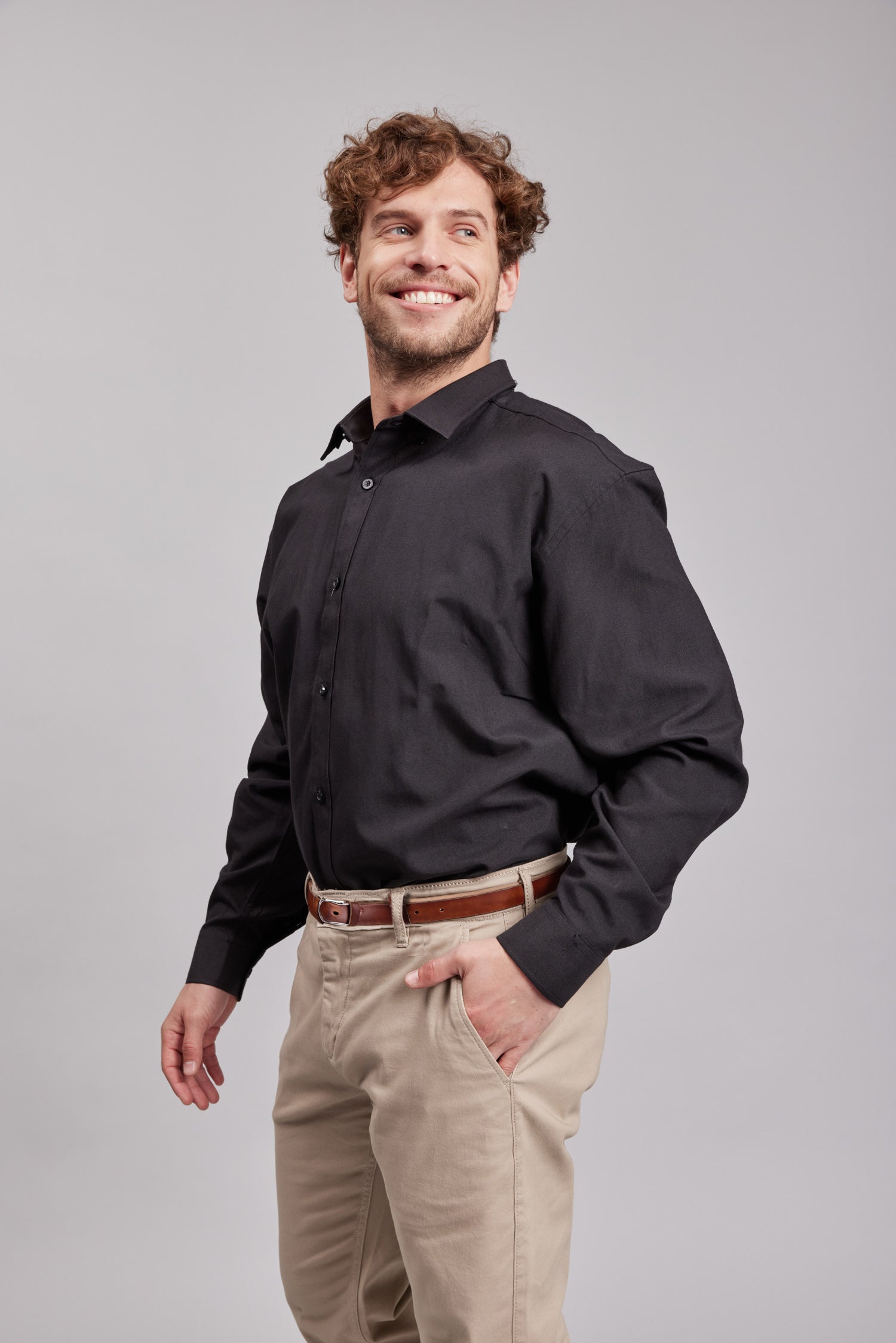 Camisa Oxford M/L Negra Hombre