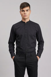Camisa Oxford cuello Mao M/L Negra Hombre