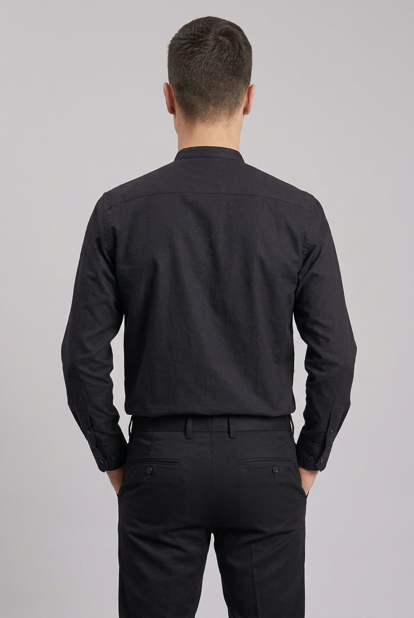 Camisa Oxford cuello Mao M/L Negra Hombre