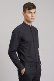 Camisa Oxford cuello Mao M/L Negra Hombre
