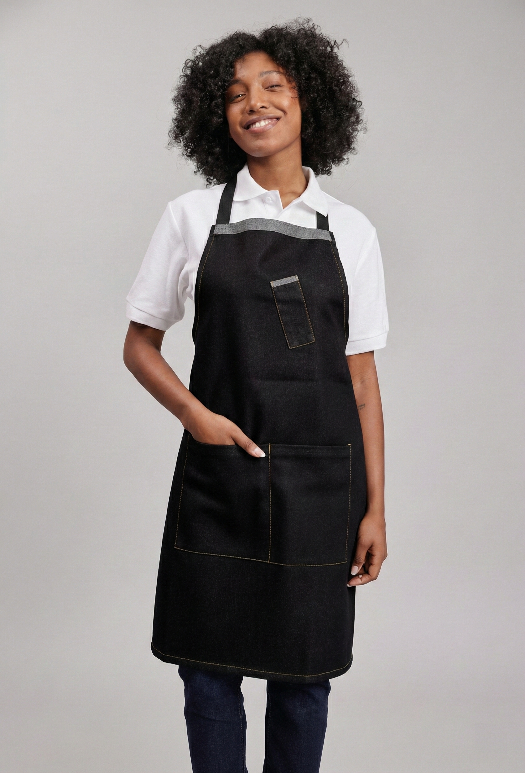 Delantal Pechera Bicolor Prime Chef Hobart Black Cat Denim